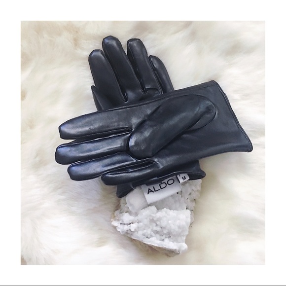 NWOT Aldo Black Faux Leather Gold Stud Gloves - Picture 2 of 4